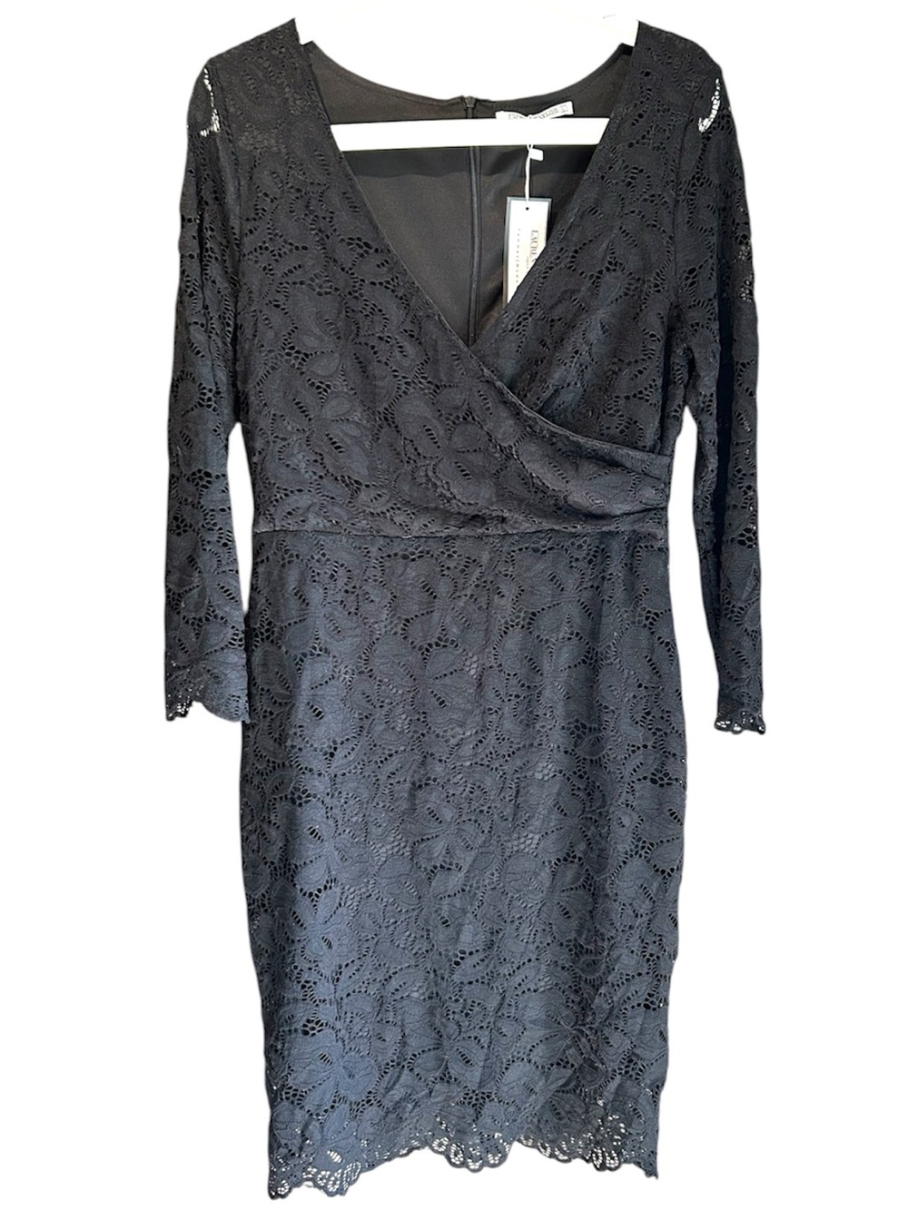 Black Lace Long-Sleeve Wrap-Style Dress